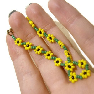 Beaded Sunflower Bracelet Seed Bead Bracelet Yellow Summer Fashion Jewelry, UK Seller