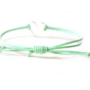 Sterling Silver Heart Bracelet, Mint Bracelet, Adjustable Cord Bracelet, Mint Jewelry UK image 4