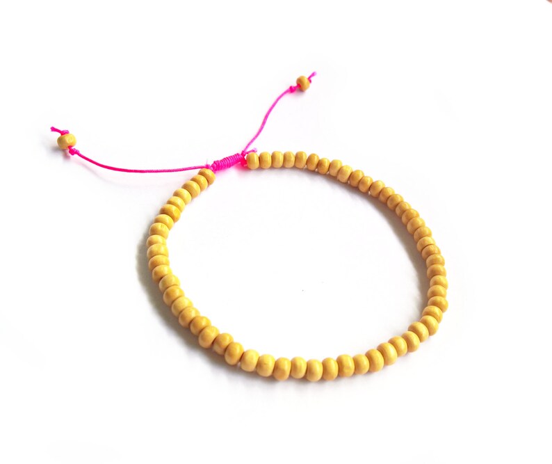 Wooden Bead Anklet, Hot Pink Anklet, Wood Beaded Ankle Bracelet, Beach Jewellery UK image 4