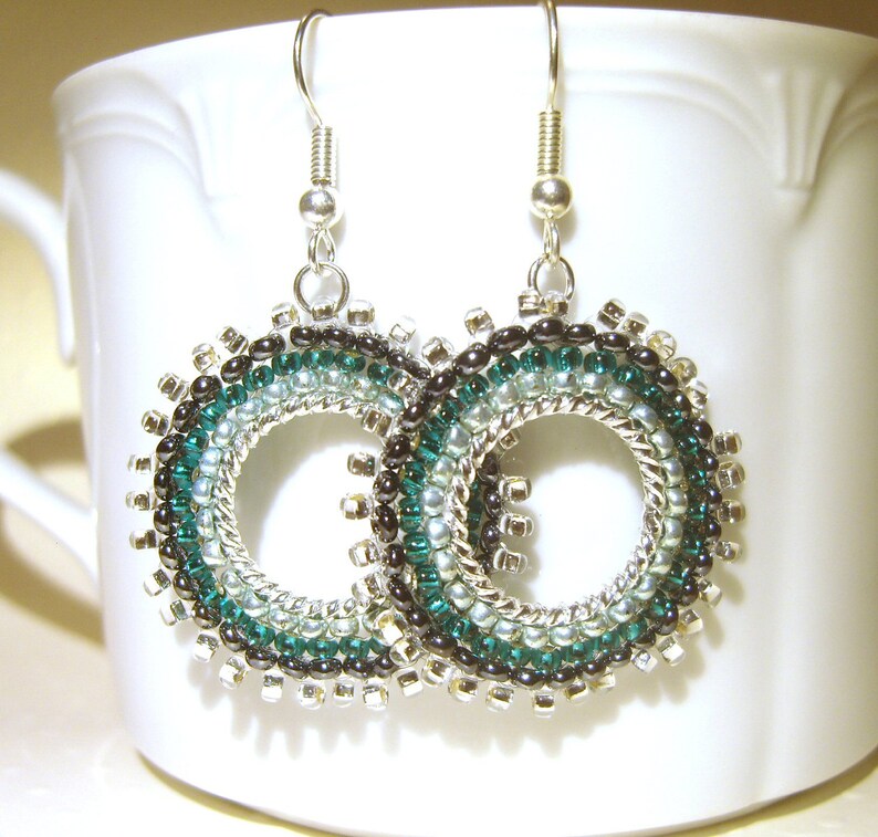 Handmade Beaded Earrings Green Seed Bead Hoop Earrings Loop Etsy