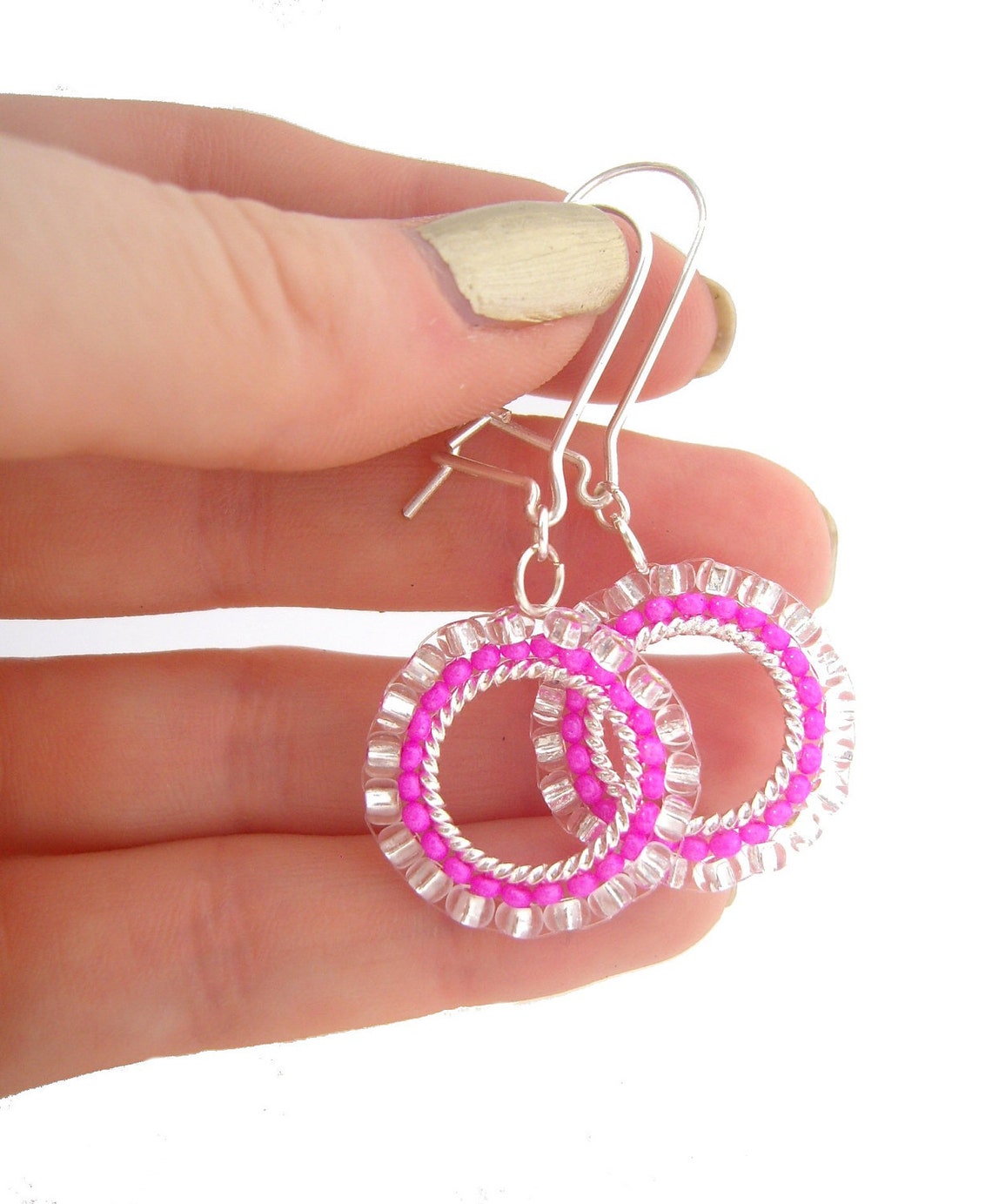 Hot Pink Earrings Pink Hoop Earrings Neon Jewelry Dangle Etsy