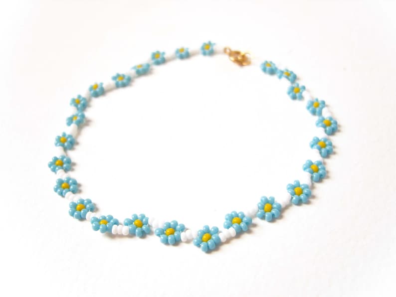 Daisy Chain Anklet, Forget Me Not Ankle Bracelet, Blue Flower Anklet, Floral Jewelry UK image 4