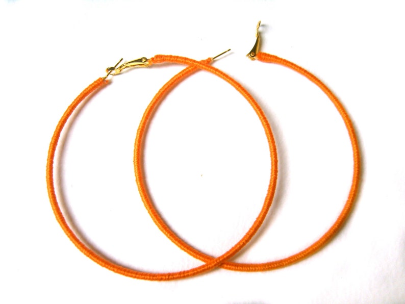 Orange Hoop Earrings Large Hoops Thread Wrapped Earrings - Etsy