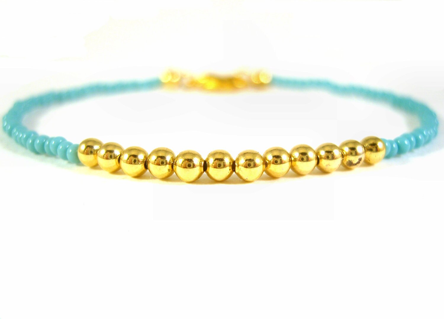 Friendship Bracelet Turquoise Seed Beaded Bracelet Gold Bead Etsy