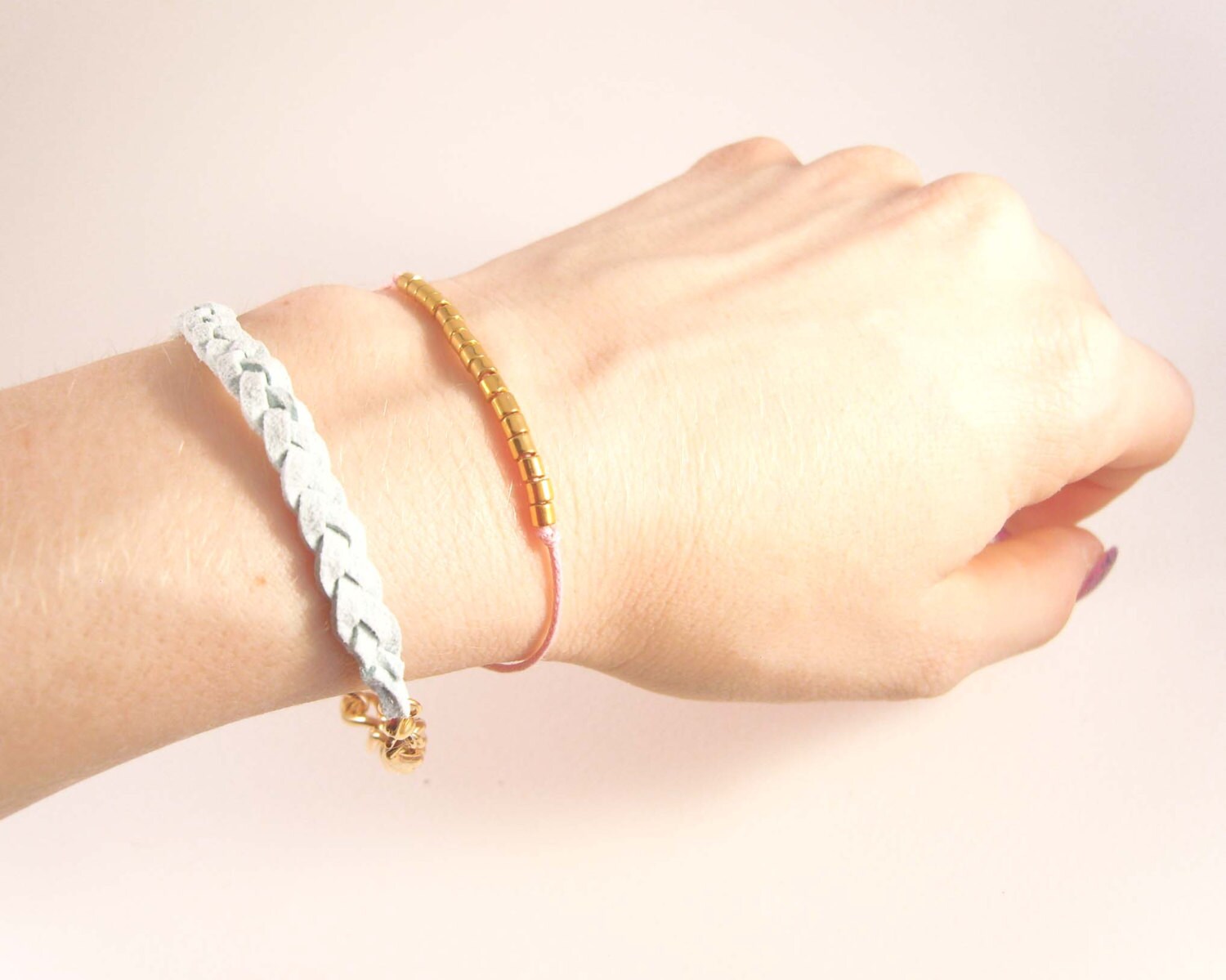Pink Friendship Bracelet Light Pink String Bracelet Gold Etsy