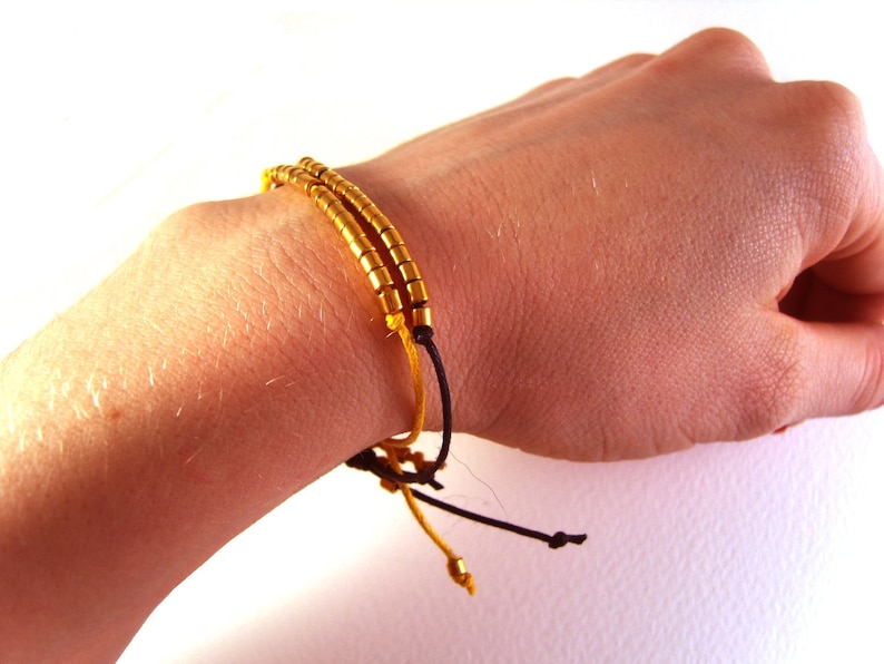 Yellow Friendship Bracelet Gold Bead Bracelet Cotton Cord Etsy