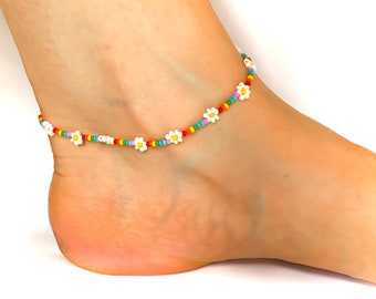 Rainbow Anklet, Pride Ankle Bracelet, Daisy Anklet, LGBT Jewelry
