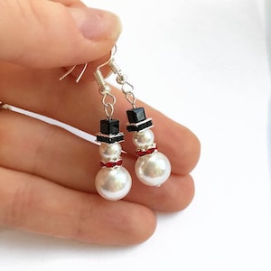 Swarovski Snowman Earrings, Novelty Christmas Earrings, Snowman Dangle Earrings UK, Stocking Filler