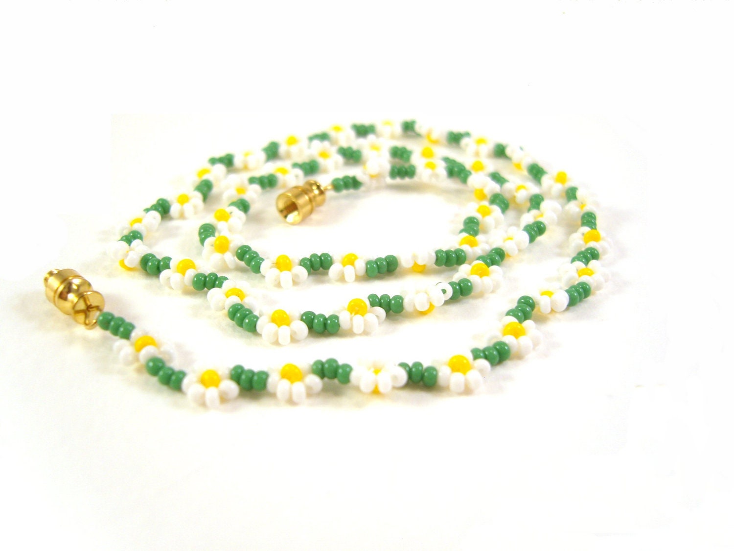 Beaded Daisy Chain Necklace Seed Bead Flower Necklace Daisy Etsy