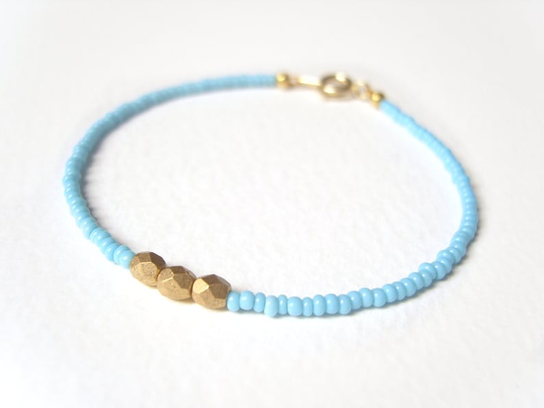 Friendship Bracelet Gold Nugget Bracelet Blue Seed Bead Etsy