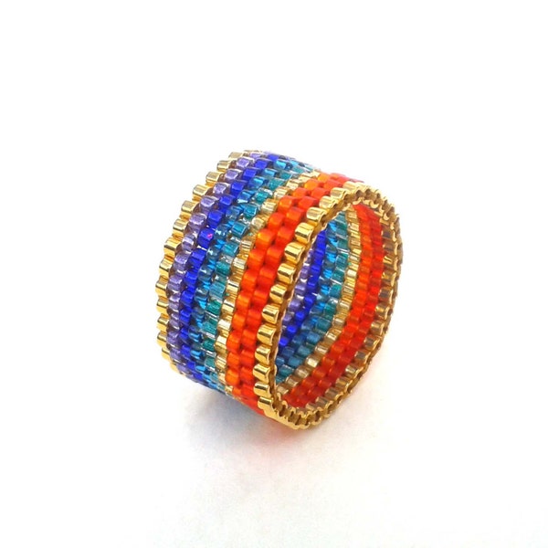 Rainbow Ring, Seed Bead Ring, Multicolored Beaded Ring, Pride Ring, Rainbow Jewelry, UK Seller