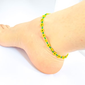 Sunflower Anklet, Sunflower Jewelry, Gift for girlfriend, Waterproof Beach Ankle Bracelet, Dainty Boho Anklets for Women, UK Summer