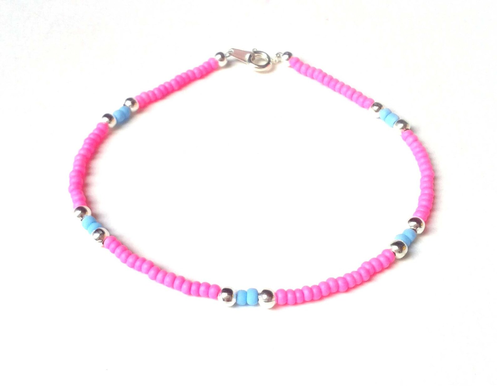 Neon Pink Anklet Beaded Ankle Bracelet Pink and Blue Seed - Etsy Denmark