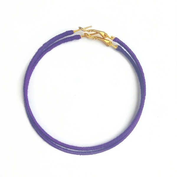 Purple Hoop Earrings, Extra Large Hoops, Bright Purple Hoops, Wrapped Hoop Earrings, UK Seller