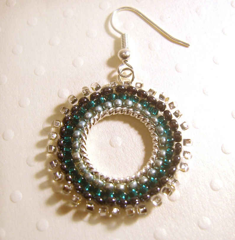 Handmade Beaded Earrings Green Seed Bead Hoop Earrings Loop Etsy