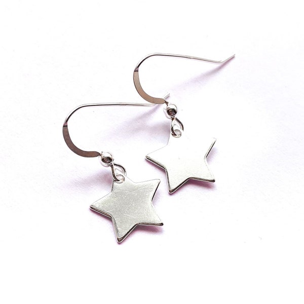 Sterling Silver Star Earrings, Dangly Star Earrings, UK Seller, Minimalist Silver Earrings, Stocking Stuffer