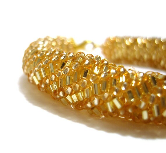 Seed Bead Bracelet Gold Beaded Bangle Bracelet Bead Woven Etsy