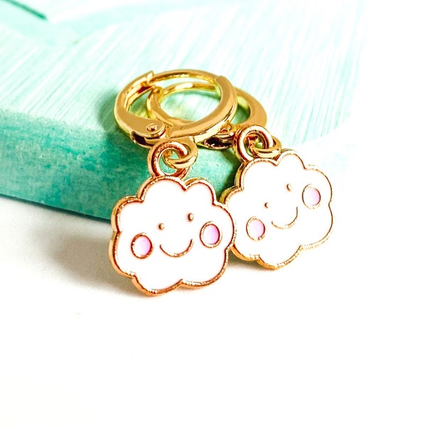 Happy Cloud Earrings, Weather Earrings, Huggie Earrings, Novelty Earrings, Cute Enamel Jewelry, UK Gifts for Teenagers Under 15 in the UK