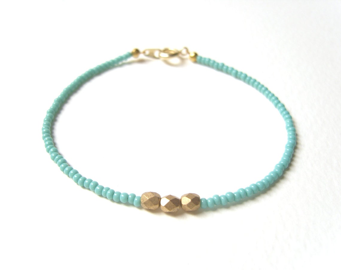 Beaded Friendship Bracelet Turquoise Bead Bracelet Gold | Etsy