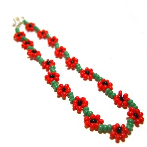 Poppy Bracelet for Women, Dainty Red Flower Beaded Jewellery, Mummy & Me Matching Set, Mother Daughter Gift, Friendship Bracelet UK image 4