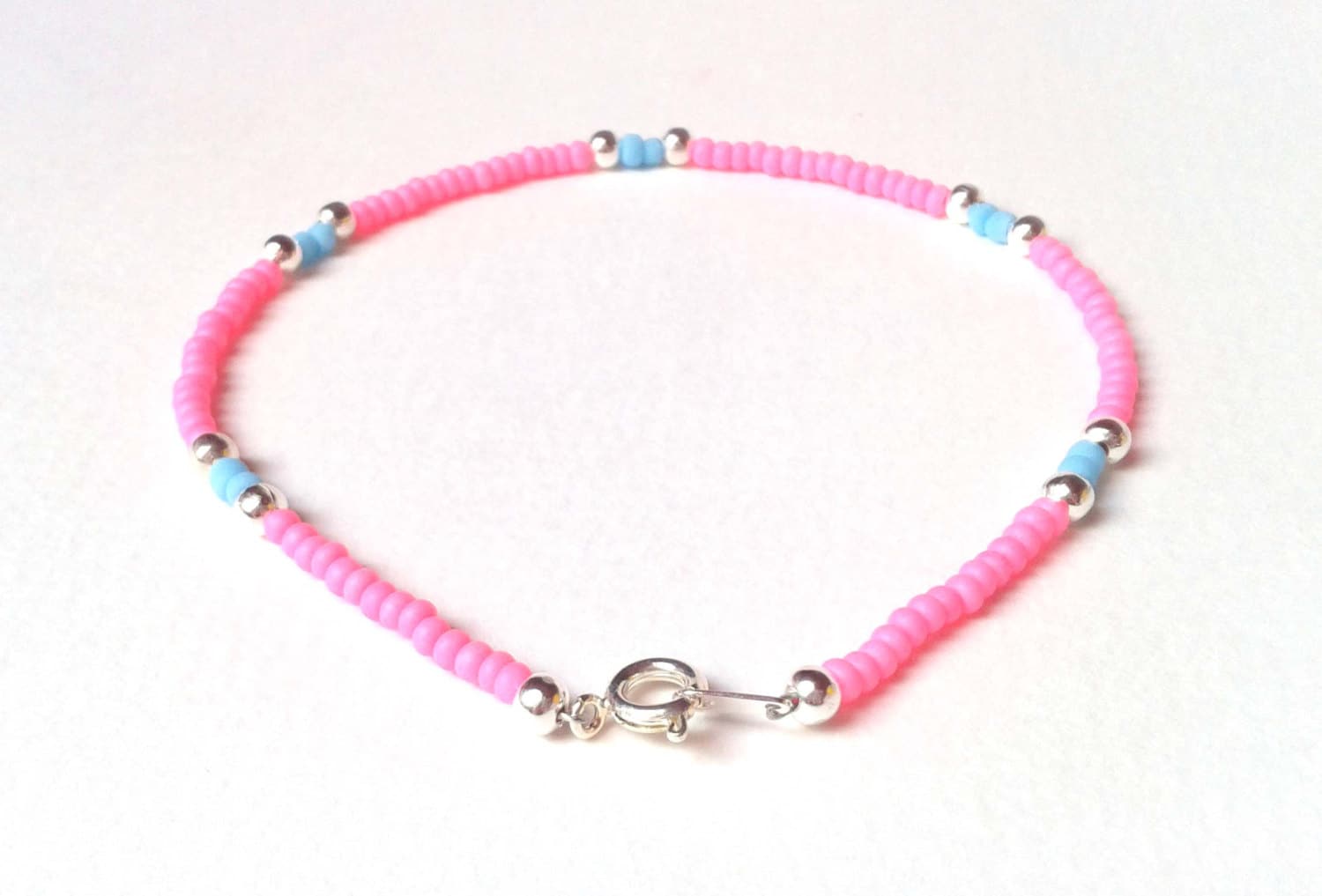 Neon Pink Anklet Beaded Ankle Bracelet Pink and Blue Seed - Etsy Denmark