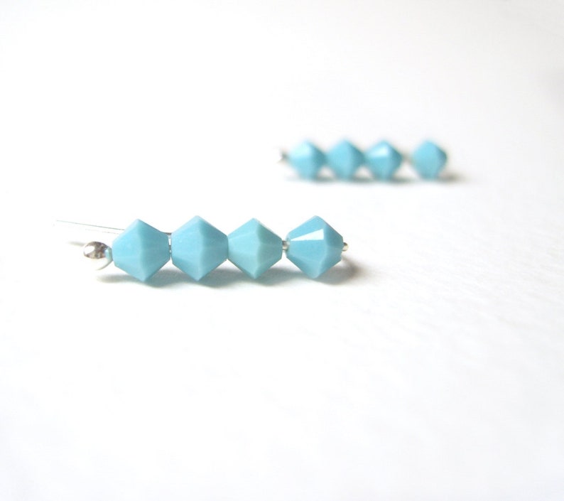 Turquoise Stud Earrings, Swarovski Crystal Earrings, Fashion Pin Earrings, Bead Jewelry UK image 3