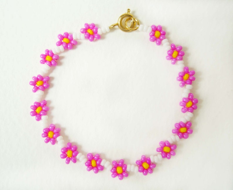 Flower Girl Beaded Bracelet, Pink Flower Bracelet, Little Girls Bracelet, Childrens Jewelry UK image 3