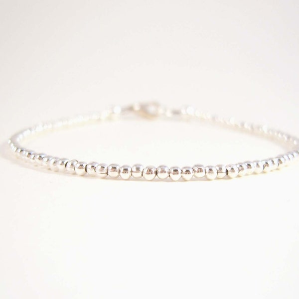 Simple Silver Bracelet, Thin Bracelet, Silver Bead Bracelet, Minimalist Jewelry, UK Seller