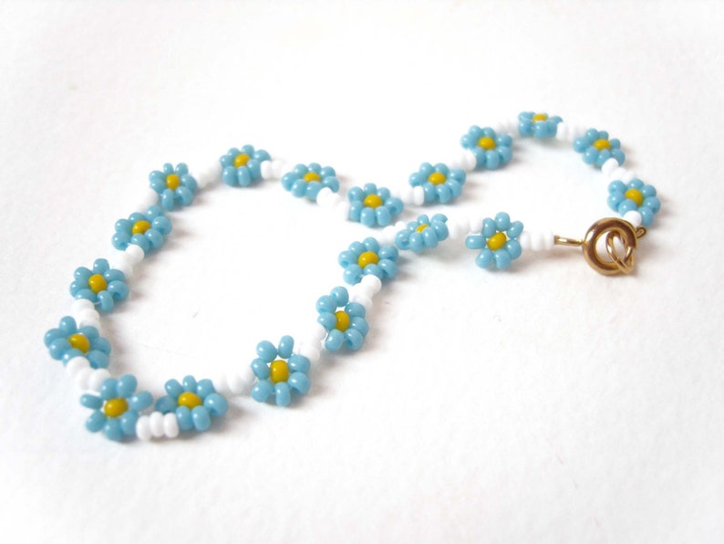 Forget Me Not Jewelry UK Blue Flower Bracelet Blue Daisy Chain Bracelet Bead Woven Flower Bracelet