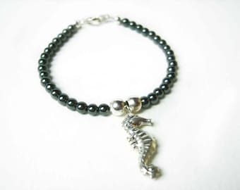 Seahorse Bracelet, Hematite Bracelet, Grounding Bracelet, Womens Gemstone Bracelet, Seahorse Jewelry in the UK