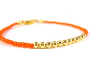 Friendship Bracelet, Orange Bracelet, Simple Seed Bead Bracelet, Layering Bracelet UK