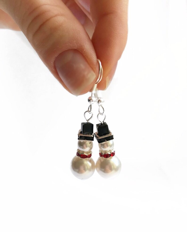 Swarovski Snowman Earrings, Novelty Christmas Earrings, Snowman Dangle Earrings UK, Stocking Filler image 2