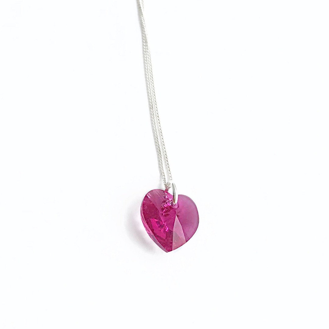 Sterling Silver Pink Heart Necklace Swarovski Heart Pendant - Etsy