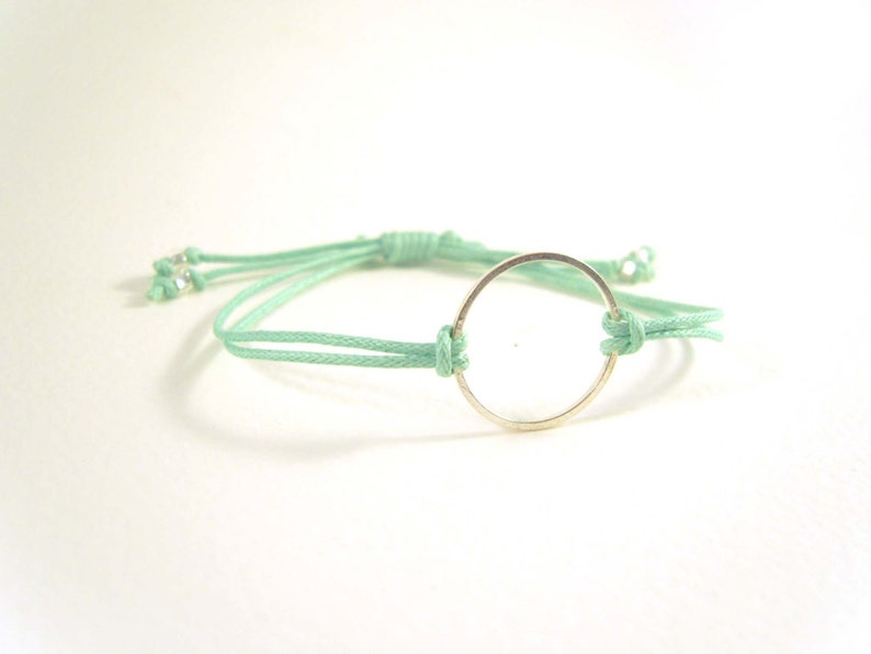 Mint Green Eternity Bracelet, Friendship Bracelet, Mint Bracelet, Adjustable Cord Bracelet, UK Seller image 1