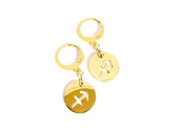 Gold Sagittarius Earrings, December Birthday Earrings, Zodiac Symbol Earrings, Zodiac Sign Hypoallergenic Jewelry, Uk Gift Ideas