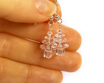 Dangly Christmas Earrings, Novelty Christmas Tree Earrings, Clear Crystal Earrings, UK Gifts For Her