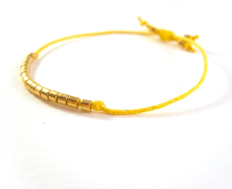 Yellow Friendship Bracelet Gold Bead Bracelet Cotton Cord Etsy