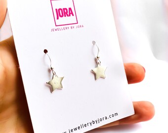 Sterling Silver Star Earrings, Dangly Star Earrings, UK Seller, Minimalist Silver Earrings, Stocking Stuffer