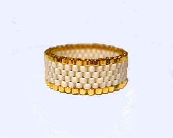 Seed Bead Ring : 24K Gold Plated Beaded Ring Delica 24ct Gold Seed Bead