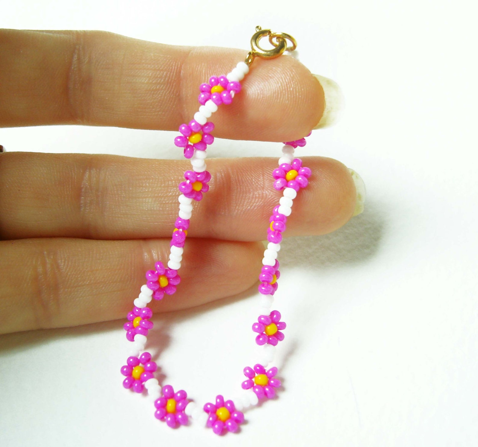 Flower Girl Beaded Bracelet Pink Flower Bracelet Little Etsy