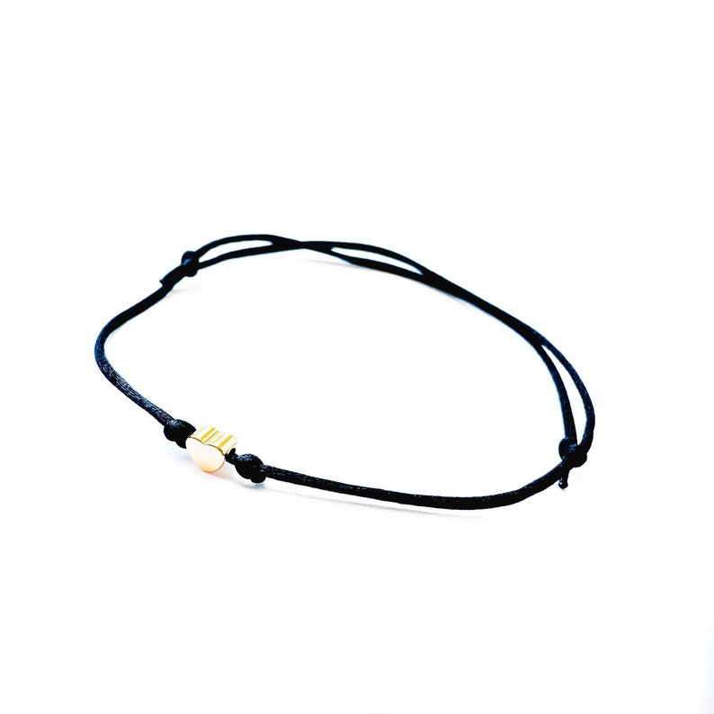 Small Gold Heart Bracelet, Black String Bracelet, Heart Friendship Bracelet, Black Cord Bracelet image 2