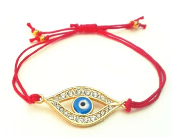 Evil Eye Bracelet, Red Cord Bracelet, Red and Gold Friendship Bracelet, UK Seller