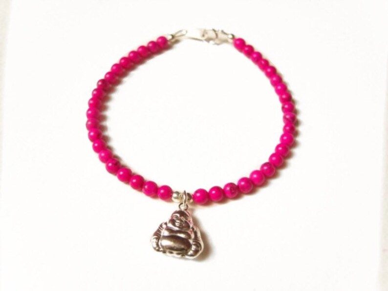 Neon Pink Bracelet Beaded Buddha Bracelet Hot Pink Howlite Etsy