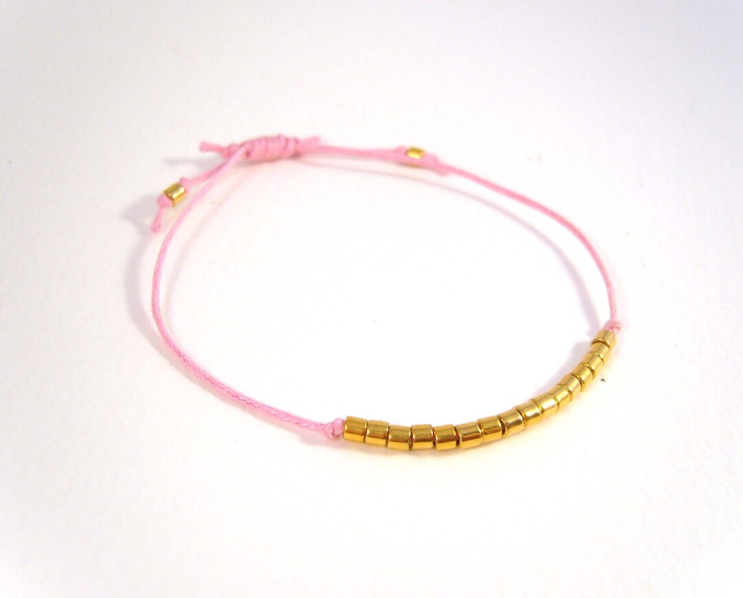 Pink Friendship Bracelet, Light Pink String Bracelet, Gold Bead ...