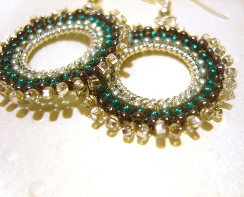 Handmade Beaded Earrings Green Seed Bead Hoop Earrings Loop Etsy
