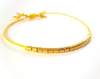 Yellow Friendship Bracelet, Gold Bead Bracelet, Cotton Cord Bracelet 24K Stacking Bracelet