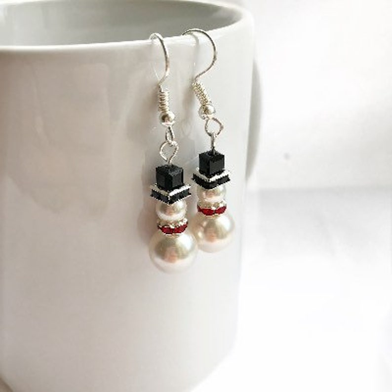 Swarovski Snowman Earrings, Novelty Christmas Earrings, Snowman Dangle Earrings UK, Stocking Filler image 3