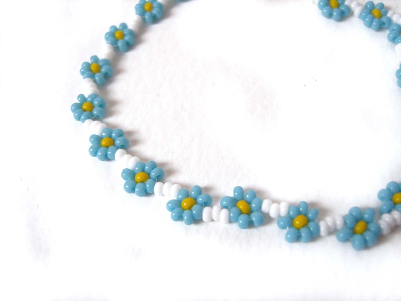 Forget Me Not Jewelry UK Blue Flower Bracelet Blue Daisy Chain Bracelet Bead Woven Flower Bracelet