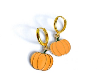 Plain Pumpkin Earrings, Fall Earrings, Huggie Hoop Earrings, Autumn Jewellery, Thanksgiving Earrings for her in the UK Halloween Food