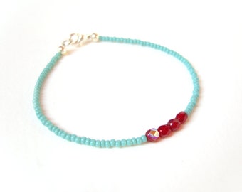 Turquoise and Red Friendship Bracelet, Turquoise Bracelet, Seed Bead Bracelet, Colorblock Jewelry UK